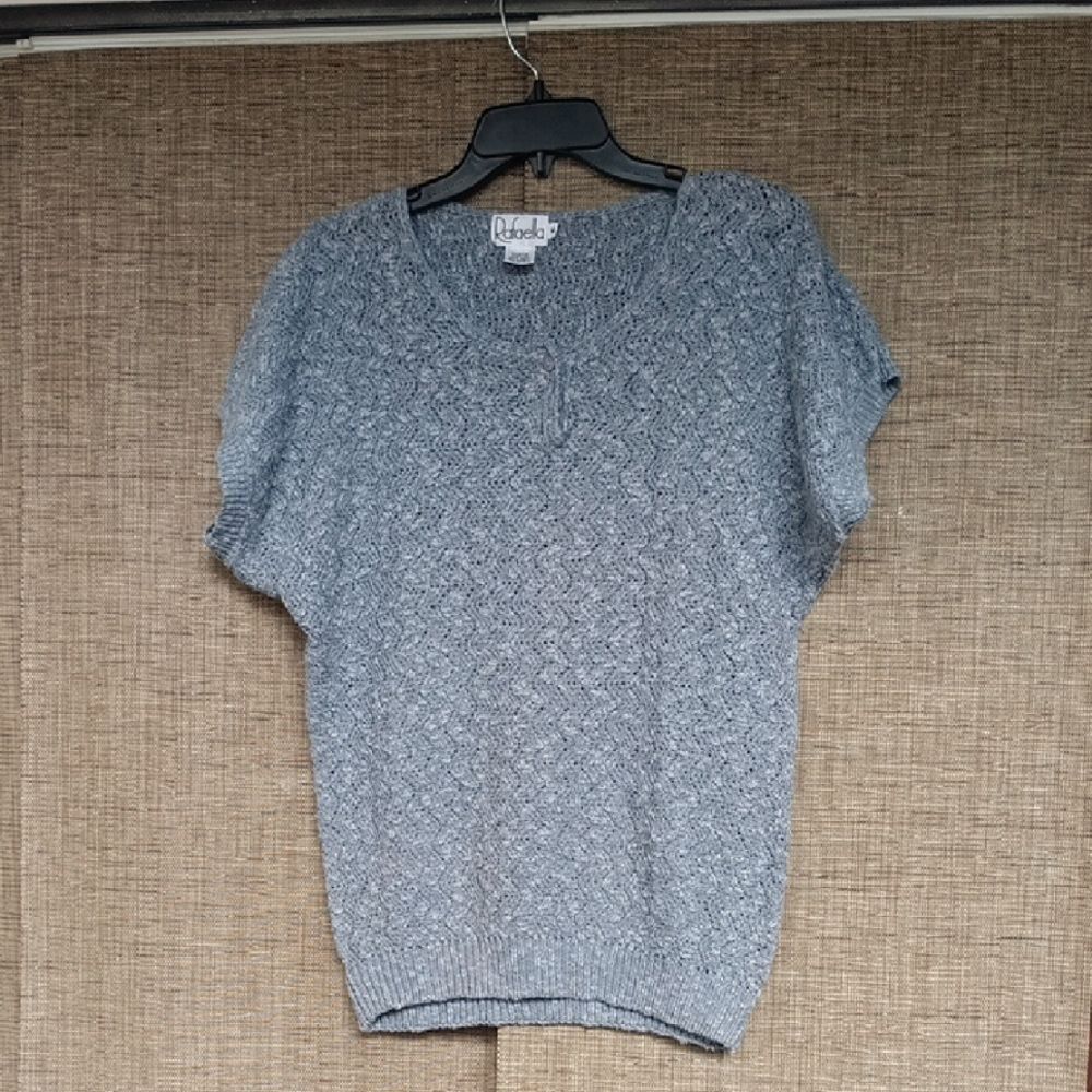 Chic Gray Knit Sweater Top by Rafaella Linen Cotton